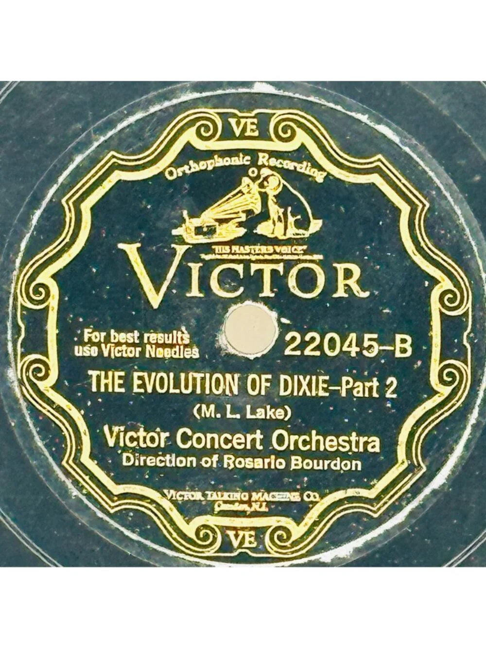 Victor Concert Orchestra Evolution Of Dixie 10 Inch Shellac 78 RPM Victor 22045 - Picture 3 of 6